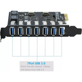 RIITOP USB 3.0 PCI-e Expansion Card 7Port, RIITOP PCI-e x1 to USB 3.0 HUB Adapter 5Gbps