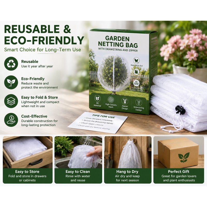 2-Pack White PE Garden Netting with Drawstring, Protective Mesh Covers