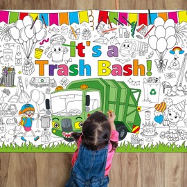 Garbage Truck Birthday Party Coloring Poster for Kids Giant Coloring Poster Large Trash Trucks Party Coloring Tablecloth Jumbo Coloring Books for Kids Waste Management Recycling Party Decoration Favor