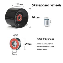 TONLOOEEL 70mm Longboard Wheels 80A Contains ABEC-9 Bearings and Spacers,Skateboard Riser Pads,Skateboard Hardware Screws Bolts,fit for Your Longboard Skateboards.-Black
