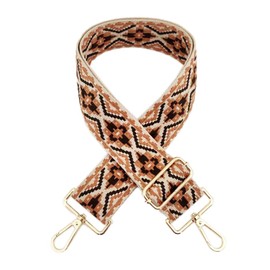 Whakano Colourful Woven Adjustable Shoulder Strap Bag Strap Wide 5 cm, for Men and Women, Adjustable Length 75-130 cm Shoulder Strap, DIY Accessories for Bag, Golden Buckle, Beige Brown