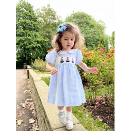 Toddler Baby Girl Sailboat Outfit Smocked Dresses Doll Collar Dress Cute Little Girls Summer Clothes (sail Boat Blue, 12-18 Months)