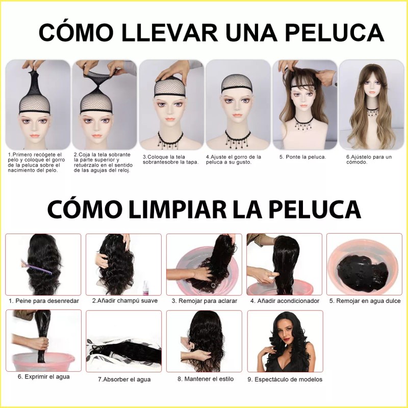 ANOGOL Peluca De Cabello Lacio Natural Negro Degradado