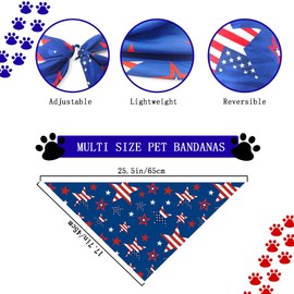 4th of July Dog Bandanas & Matching Scrunchie Set Blue Independence Holiday Bandana for Medium Large Pet Dogs Birthday and Owner Gifts,Durable Triangle Single Sided Dog Scarf 17.7x17.7X 25.6 Inches