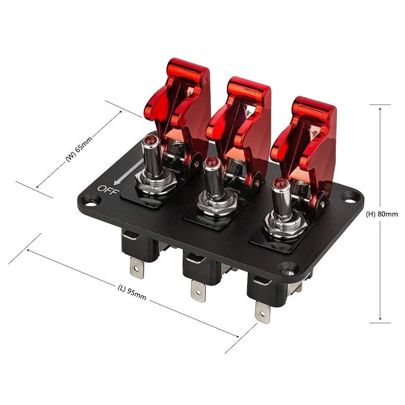12V 20A Rocker Switch Panel 3Red LED Toggle Switch Quick
