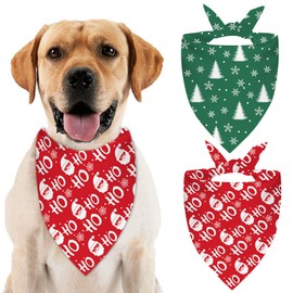 Christmas Dog Bandanas 2 Pack, Snowflake and Santa Bandana, Christmas Triangle Scarves for Dogs Cats Pets, Premium Durable Fabric