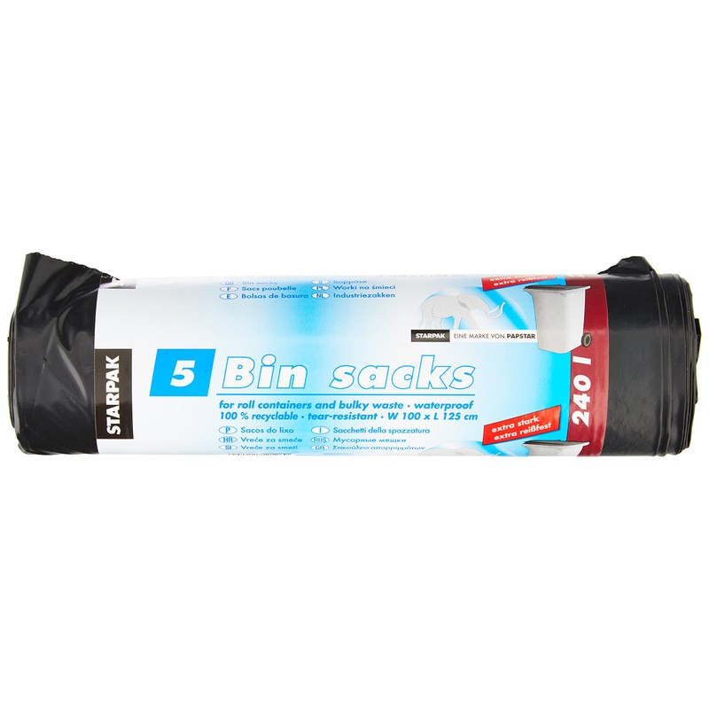 Papstar Müllsäcke / Müllbeutel (5 Stück), 240 l, schwarz, aus