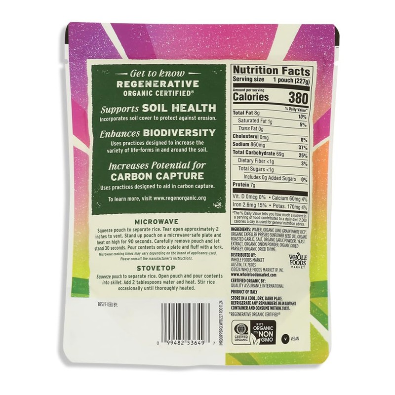 WHOLE FOODS MARKET Organic 90 Second Garlic Rice, 8 OZ