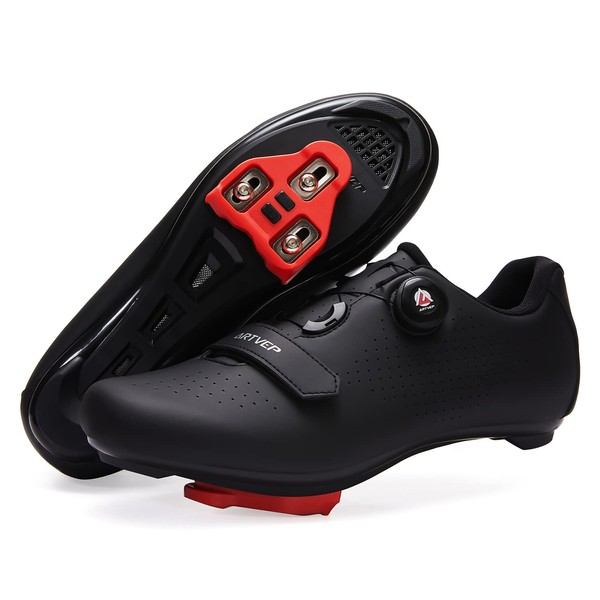 ARTVEP Chaussures Cyclisme Hommes Chaussures de vélos de Route pour Femmes compatibles avec Look SPD SPD-SL Delta Cleats Tout Noir EU38