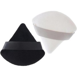 Set of 2 Powder Puff Triangle Velvet Mini Face Makeup Sponge Soft Cotton Face Cosmetic Tools (Black, White)