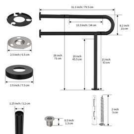Toilet Grab Bar 31.3 Inch with Leg, YuanDe Matte Black Wall Mounted Safety Bar, Stainless Steel Anti-Slip Bathroom Support Rail for Elderly Disabled Pregnant