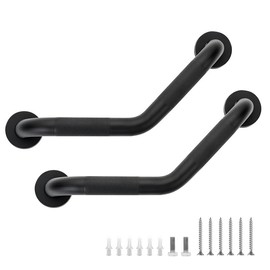 Grab Bars for Bathtubs and Showers- 1-1/4 x 16" Angled Shower Grab Bar for Seniors Knurled Stainless Steel Handicap Grab Bars for Wall (Black, 2 Pack)