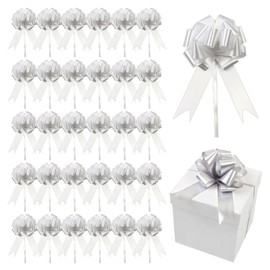 30Pcs Large Pull Bows for Gift Wrapping, Pull Bows for Gift Wrapping, Big Bow for Present, Hampers, Floral Arrangements, Bouquet Boxes, Gifts, Birthdays, Wedding Decorations, Valentine's Day (White)