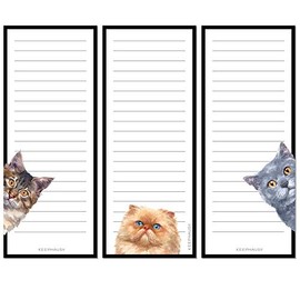 Curious Cats Magnetic To Do List Notepads (3 Pack); Grocery Shopping List Magnet Pad for Fridge; Magnetic Paper Pad for Reminders, Memo Pad and Scratch Pad; Cute Cat Designs | 50 Sheets per Note Pad