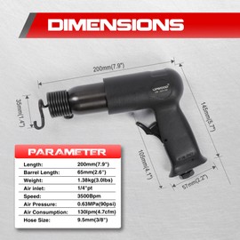 UW-AH190 Medium Barrel Air Hammer Kit with Quick Change Retainer and 4 Chisels, 2-5/8 Inch Stroke, 3500 BPM, Lightweight