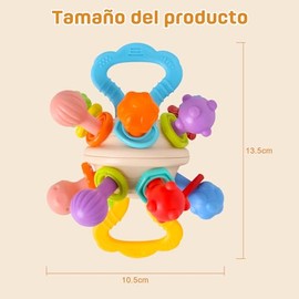 Sonajero y Mordedor para Bebé - Juguete Sensorial Montessori, Alivia Dolor de Encías, Estimulación Temprana, Reduce Chupado de Dedos, Mordedor de Silicón Seguro para Niño y Niña