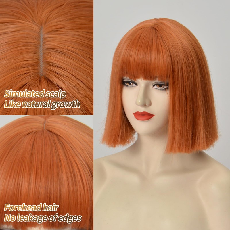 Ginger Bob with Bangs 14" Orange Wig Bob for Women