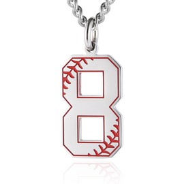 HZMAN Baseball Initial Pendant Necklace Inspiration Baseball Jersey Number 0-9 Charms Stainless Steel Necklace, Stainless Steel