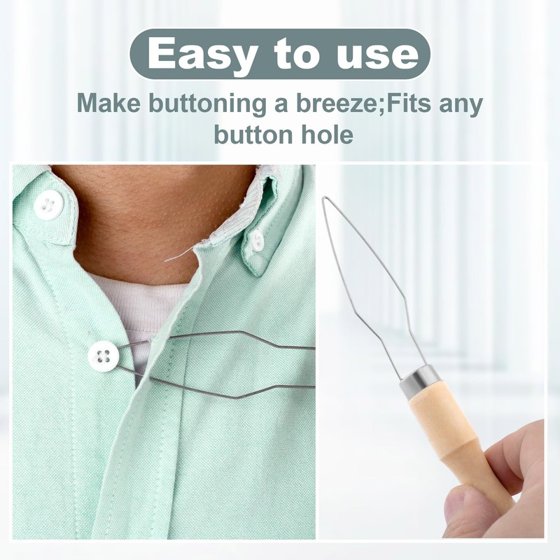 VARMDUKKE Easy Button Hook, Wood Button Hook for Seniors, One