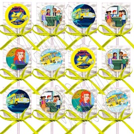 MAGIC SCHOOL BUS Rides Again Lollipops Party Favors Supplies Decorations Suckers with Yellow Ribbon Bows Party Favors -12 pcs,Ms. Fiona Frizzle Keesha Dorothy Ann Wanda Jyoti Carlos Ralph