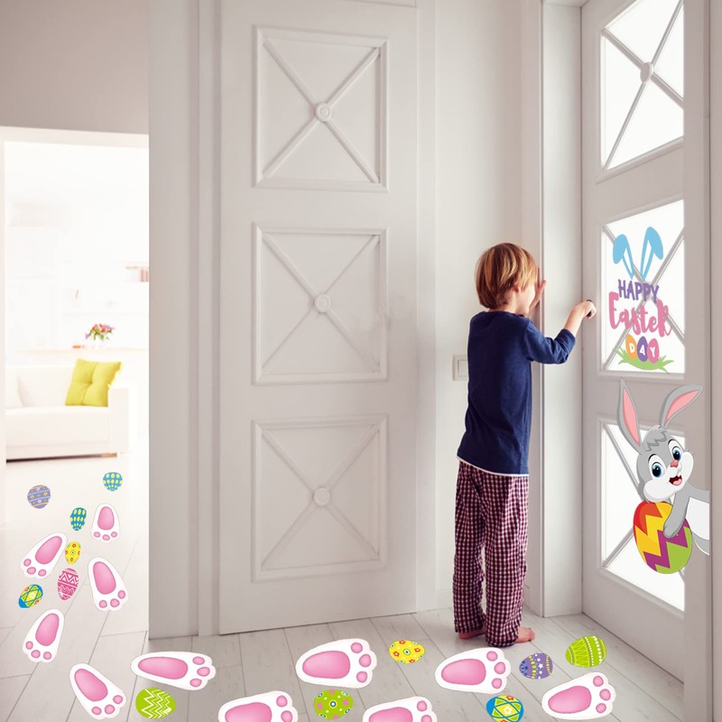 YOTNUS 110 Pcs Easter Bunny Footprint Stickers for Floor, Peel