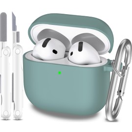 MHYALUDO for AirPods 4th Generation Case Cover 2024, Military Grade Soft Silicone Shock-Absorbing for AirPods 4 Case with Keychain & Cleaning kit, Pine Green