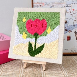 Woohome Rahmen Punch Needle Embroidery Starter Kit, Stanznadel Stickerei Starter Kit für Anfänger mit Blumenmuster, Stickrahmen, Garne, Stanznadel (Tulpen und Sterne)