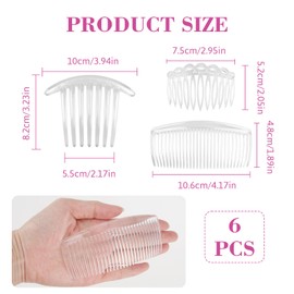 6 Pcs Hair Combs Slides, Plastic French Twist Side Combs Strong Hold Twist Teeth Slides Combs Hair Clips Accessories Clear Comb, Hair Comb Slide Set for Women Ladies Girls Thick Fine Hair Wedding