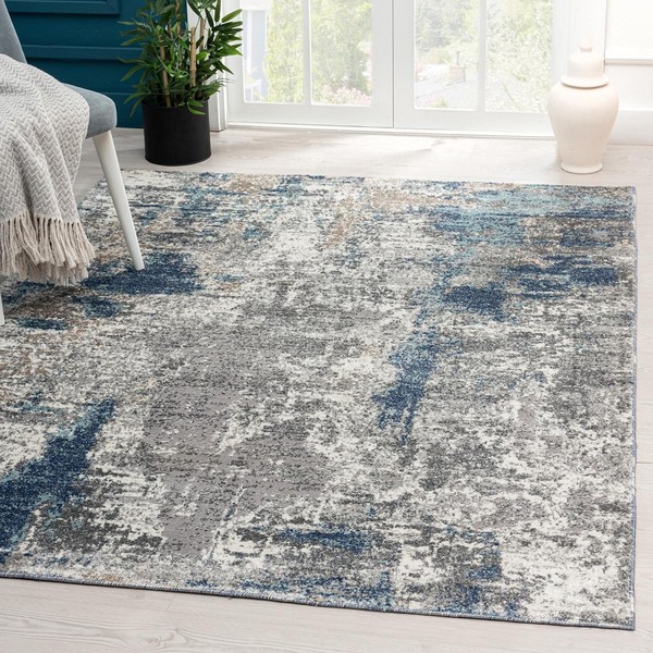 LUXE WEAVERS Euston Collection 7679 Blue 2x7 Abstract Area Rug