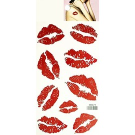 Red Lips Kiss Waterproof Temporary Tattoos Women Men Art Waterproof Stickers Removable Cartoon Tattoo 3D Design Decorations Body Neck Chest Shoulder Legs Arm Back