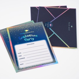 Cheerland Winter Graduation Invitation Card Set with Envelopes Stickers Gold Confetti Holographic Blue Grad Invites for Class of 2025 Congrats Celebration GRAD Party Supplies Pack of 12