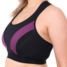 Ladies Black & Purple Multiway Crossover Sports Bra up to Plus Sizes for Women High Impact No Bounce Non Wired Large Busts Gym Exercise Yoga Running Athletic Workout Sportswear (36 H, Black & Purple)