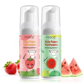 Children's Foam Toothpaste, Low Fluoride Children's Toothpaste with Natural Formula to Reduce Plaque, Teeth Whitening Toothpaste for Children from 3 Years, U-shaped Toothbrushes (Strawberry and