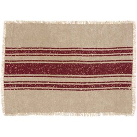 VHC Brands Farmhouse Holiday Tabletop & Kitchen White Placemat Set of 6, 12x18, Vintage Burlap Stripe Red 6 Count