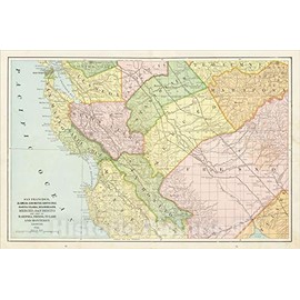 Historic Map : San Francisco, Alameda, San Mateo, Santa Cruz, Merced, San Benito and Part of Mariposa, Fresno, Tulare and Monterey Counties. Cal., 1892, v2, Vintage Wall Art : 24in x 16in