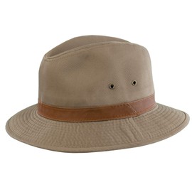 Dorfman Pacific Men's One-Piece Canvas Faux Leather-Trim Safari Hat