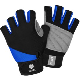 FitsT4 Sports Unisex 3/4 Finger Gloves for Water Ski, Canoeing, Windsurfing, Kiteboarding, Sailing, Jet Skiing and Stand-UP Paddle Boarding Adjustable Wrist Cinch, Comfortable Fit Blue XXL