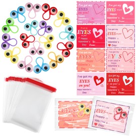 VioraWhite Valentine's Day Gifts for Loved Ones and Friends Include 48 Pcs Eye Finger Puppets Eyeball Rings, 48 Pcs Valentine's Day Cards with 100 Self Adhesive Bags for Parties and Couple Gifts