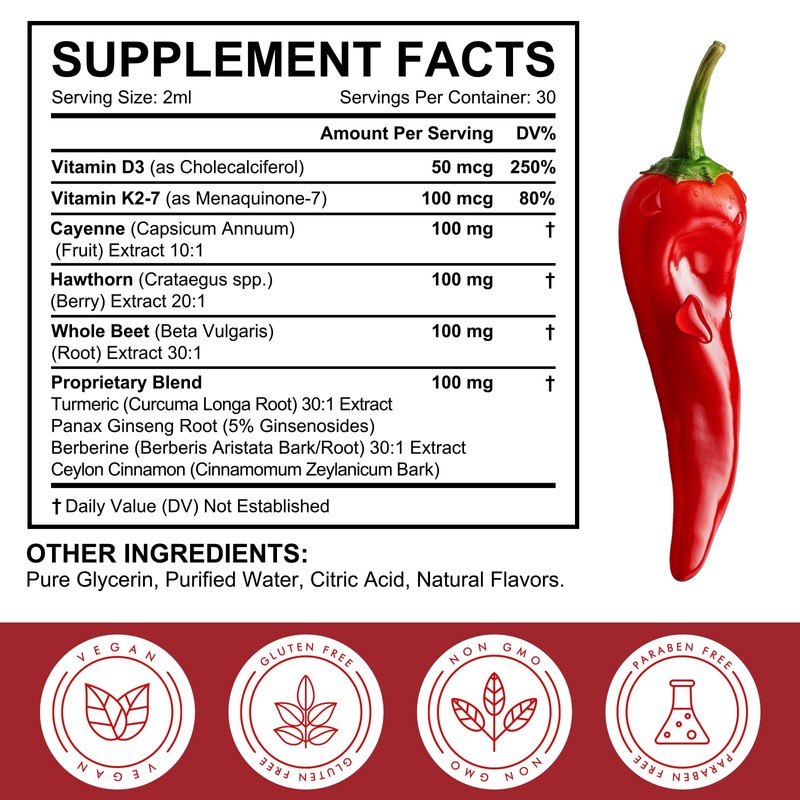 Cayenne Pepper Drops, Cayenne Pepper Hawthorn Beet Root Turmeric Vitamin