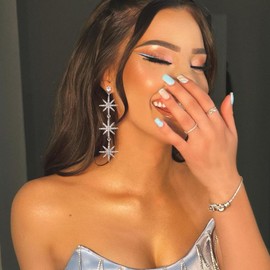 EVER FAITH Star Earrings, Sparkling Crystal Hexagram Star Long Drop Dangle Silver Star Earrings for Women, Crystal