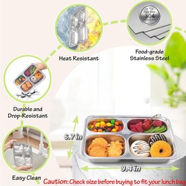 3 Pack Stainless Steel Snack Containers with Lids,4 Compartments Stainless Steel Lunch Box,Reusable Meal Prep Lunch Containers for Kids Adults, Divided Food Storage Containers for School Home Travel