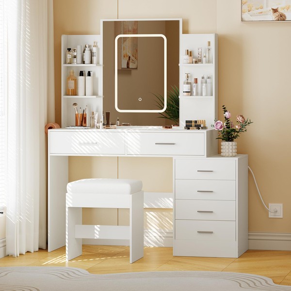 GarveeHome Vanity Desk with Mirror and Lights, Makeup Vanity Set