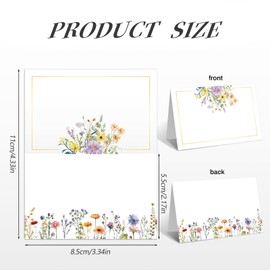 XSDSLS Pack of 100 Place Cards "Schön dass du da bist", 110 x 85 mm, Name Cards, Wedding Place Cards, Flowers, Blank Place Cards for Weddings, Birthdays, Celebrations, Guests