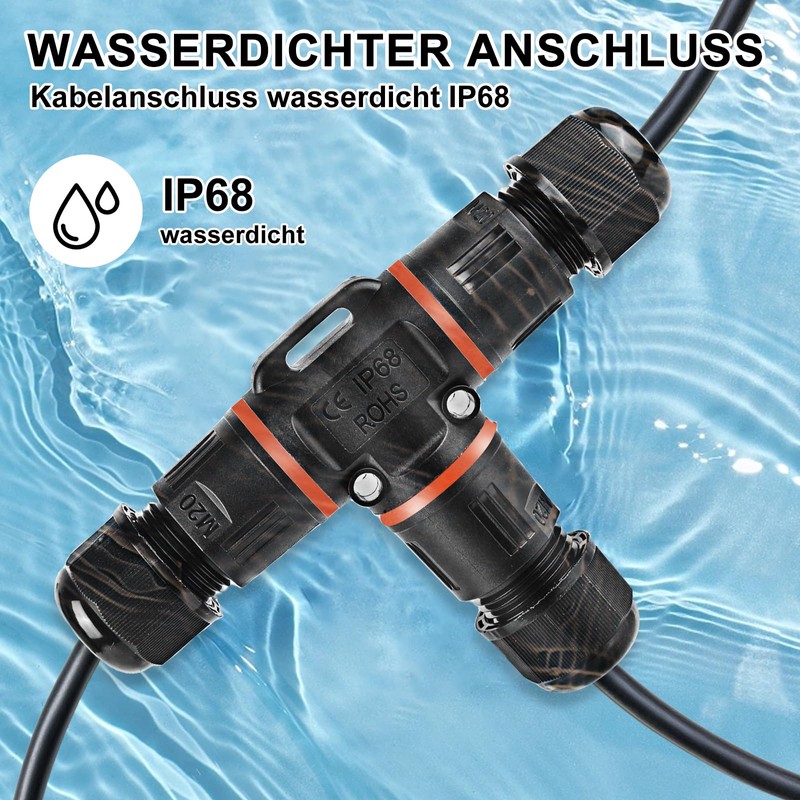Cable Connector Waterproof 3-Pin IP68 Connection Sleeve Earth Cable Junction