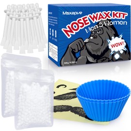 Nose Wax Kit Men - 100g Nose Hair Removal Wax Kit For Men & Women, Safe Quick Painless Nasal Waxing, 30 Applicators 12 Mustache Guards, 15-20 Times Usage (90g)