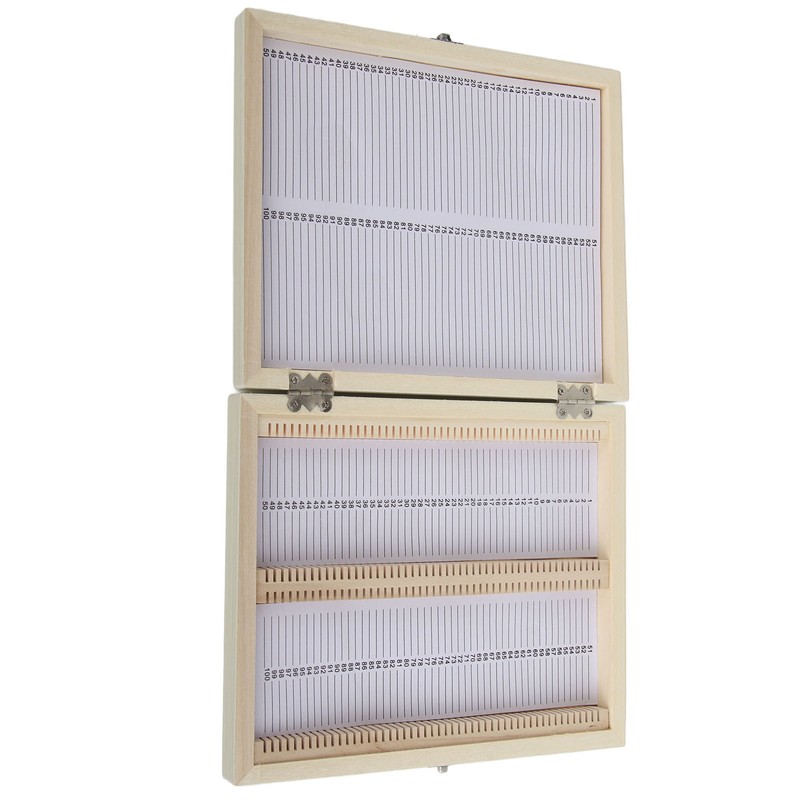 100PCS Biology Glass Prepared Microscope Slides Specimens Wooden Slide Storage