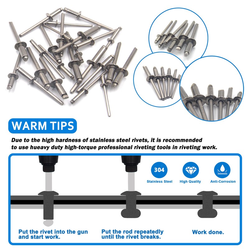 BESTYCHAO Pack of 50 304 Stainless Steel Blind Rivets (4.8
