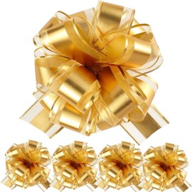 10 Pieces Pull Bow Gift Wrapping Pull Bow Ribbon Pull Bows for Christmas Wedding Baskets Valentine's Day Bows Multicolor Ribbon Bow for Gift Wrapping (Gold, 6 Inch)