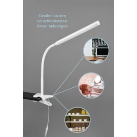 lightling Nella LED Clamp Light, Sensor Dimmer, On/Off Touch Function, Flexibly Adjustable, IP20 Indoor, Width 35 cm, Height 38 cm, Matte White