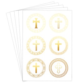 300 Pcs Christian Cross Stickers Gold Foil Cross Stickers Religious Stickers Decorations Jesus Christian Faith Stickers for Envelope Seals, Christening, Confirmation, Communion Decoration